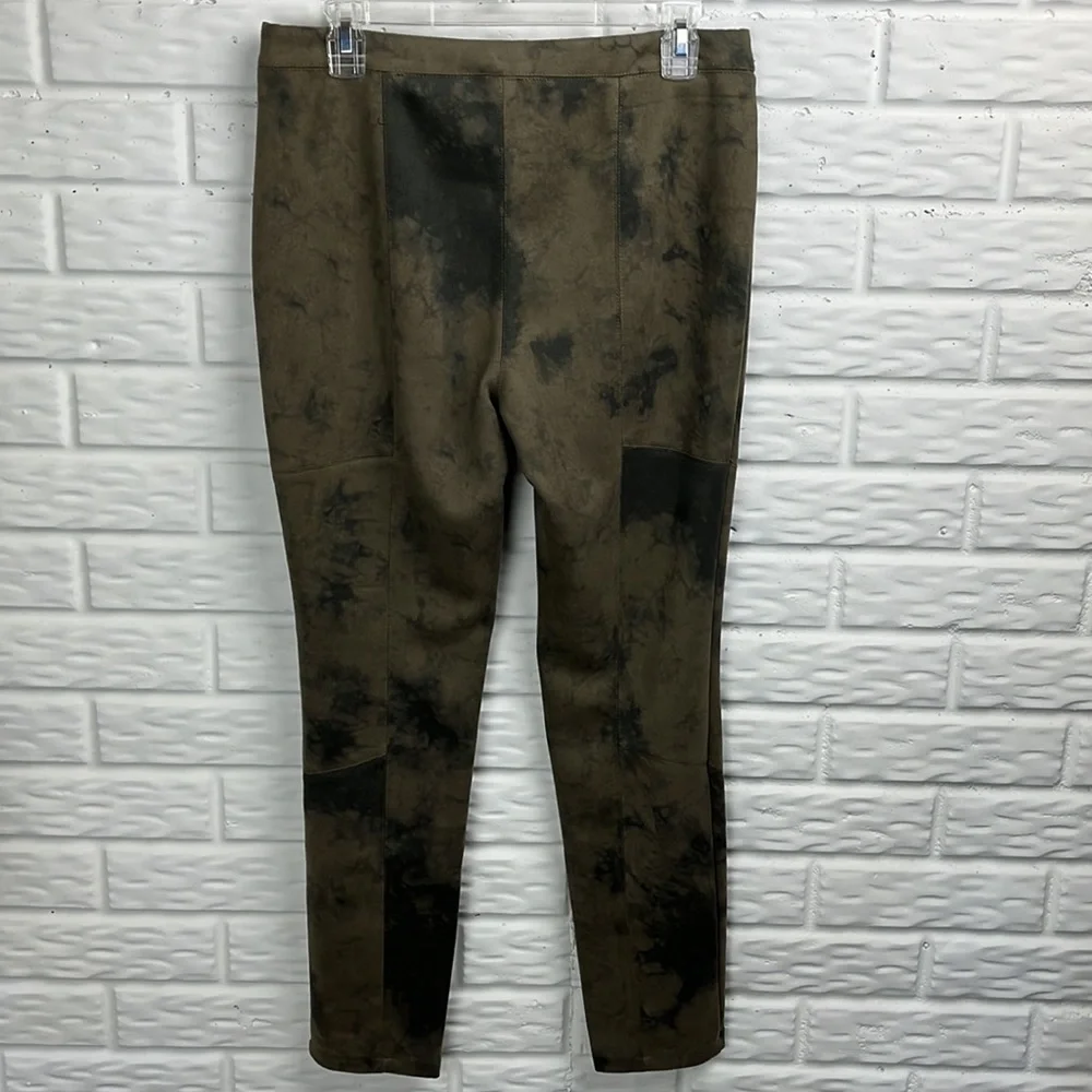 TAHARI Faux Leather jegging Tie Dye Olive Green Black size medium